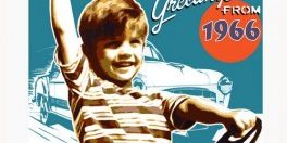 Tableau de Jean-Luc Renaud de la série La vie Modene "gretings" 100x100cm