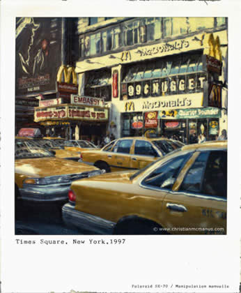 Photographie au Polaroïd de Christian Mc Manus (taxis de New York jaunes) Times Square