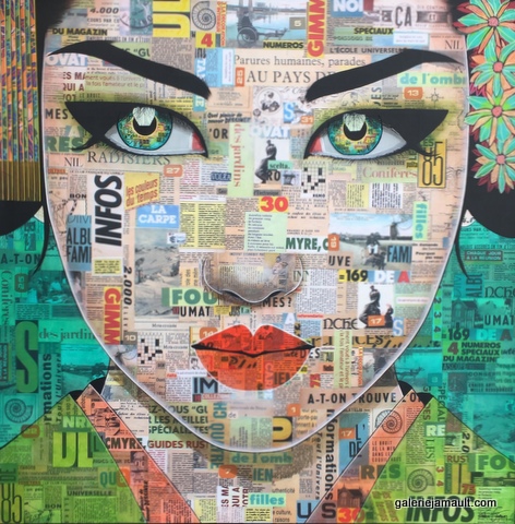 Portrait asiatique de Pauline GAGNON format carré, tons bleu vert