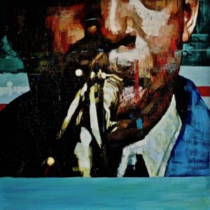 Peinture de Patrick Delaunay, issue de sa série Jazz, représentant un portrait de Coltrane