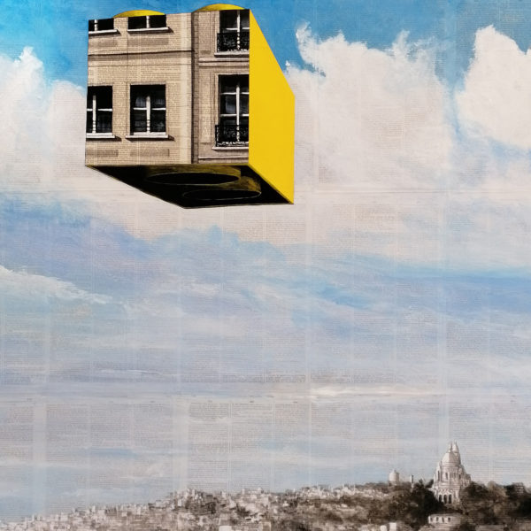 CHANSAREL-JAMAULT-Epreuve de l’irréel 01surX-2021-80×80 Œuvre unique de Guillaume CHANSAREL, peinture et collage