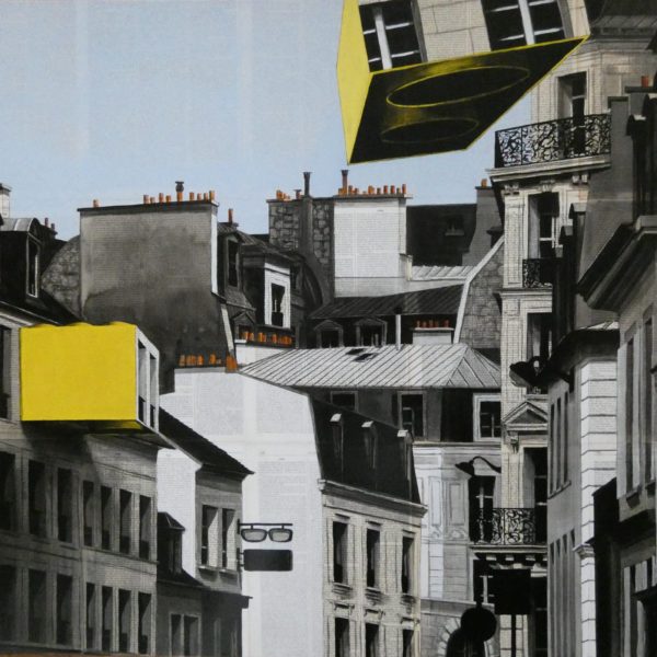 CHANSAREL-JAMAULT-Epreuve de l’irréel 12sur19-81×100-2021 🔴 (vendu) Œuvre unique de Guillaume CHANSAREL, peinture et collage