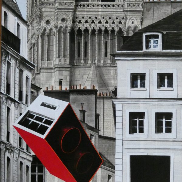 CHANSAREL-JAMAULT-Epreuve de l’irréel 13sur19-100×81-2021 Œuvre unique de Guillaume CHANSAREL, peinture et collage