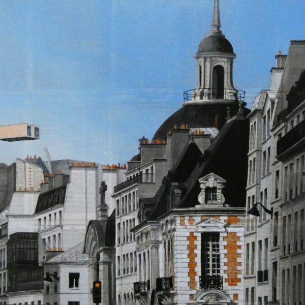 CHANSAREL-JAMAULT-Epreuve de l’irréel 14sur19-73×100-2021 Œuvre unique de Guillaume CHANSAREL, peinture et collage