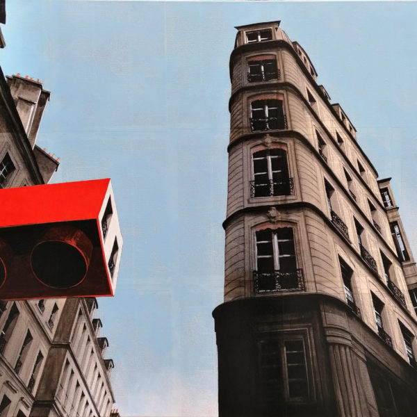 CHANSAREL-JAMAULT-Epreuve de l’irréel 4surX-2021-80×80 recadré Œuvre unique de Guillaume CHANSAREL, peinture et collage