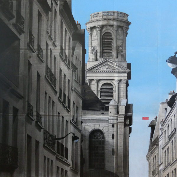 CHANSAREL-JAMAULT-Epreuve de l’irréel 7sur19-81×100-2021 Œuvre unique de Guillaume CHANSAREL, peinture et collage