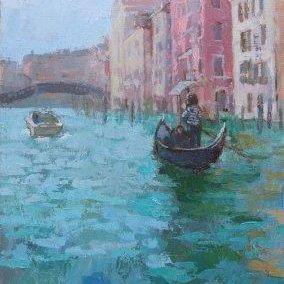 J MACKEOWN – Galerie Jamault – Rose et vert, Venise – 55x33cm 🔴 (vendu)