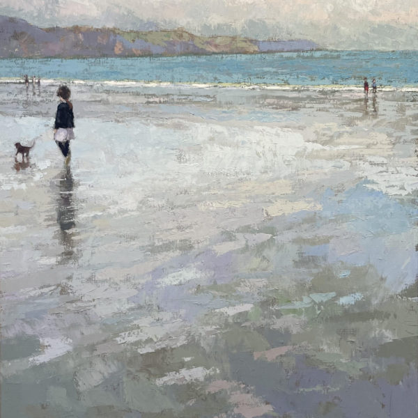 J MACKEOWN – Galerie Jamault – LE CHIOT SUR LA PLAGE BONAPARTE – 30F – 92×73 🔴 (vendu) Œuvre de James MACKEOWN - huile sur toile