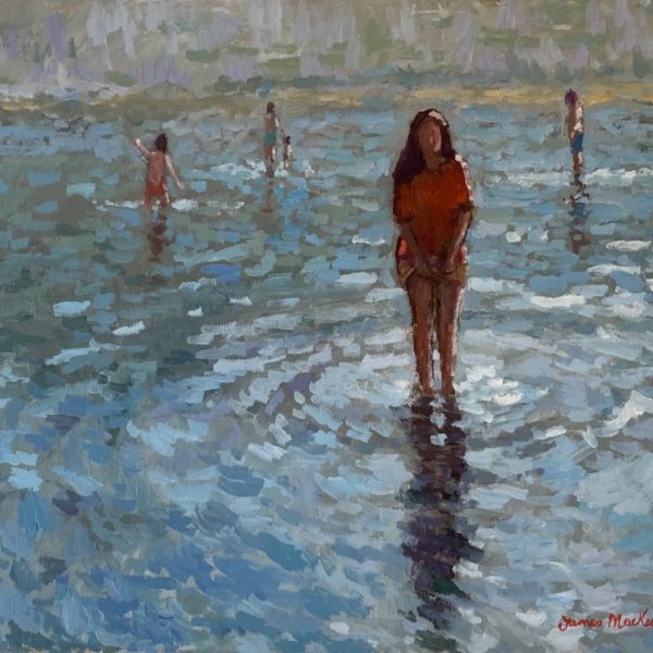 J MACKEOWN – Galerie Jamault – Les pieds dans l’eau 8F 46×38 🔴 (vendu) Tableau original de James Mackeown (peinture à l'huile sur toile) présenté à la Galerie Jamault de Paris