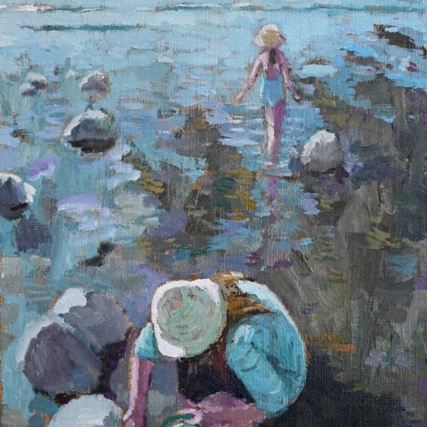 MACKEOWN – A la pêche – 6P – 41×27 – JAMAULT Peinture de James MACKEOWN, scène de plage