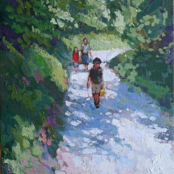 MACKEOWN – Le retour de la plage – 4F – 33×24 – JAMAULT 🔴 (vendu) Peinture de James MACKEOWN, scène familiale