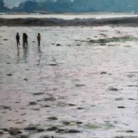 J. Mackeown - La plage, marée basse, le départ - 116x89cm (ENCADRE)