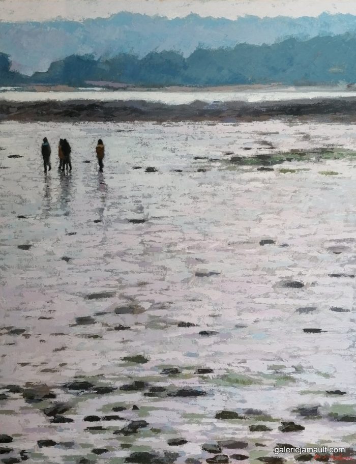 J. Mackeown - La plage, marée basse, le départ - 116x89cm (ENCADRE)