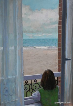 Visuel du tableau "Une fille à la grande fenêtre", peint par James MACKEOWN.