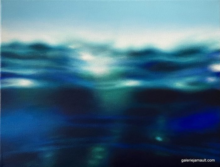 Petite peinture d'une étendue d'eau la nuit - Laetitia GIRAUD, acrylique sur toile