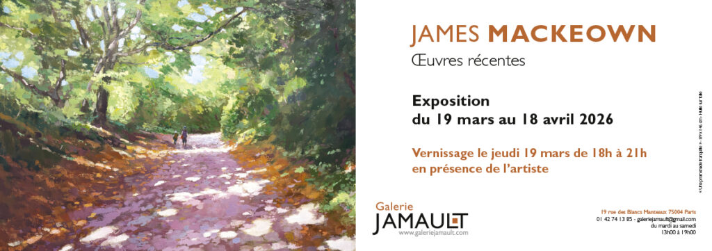 Invitation à l'exposition de peintures de l'artiste James Mackeown à la galerie Jamault à Paris en mars 2026